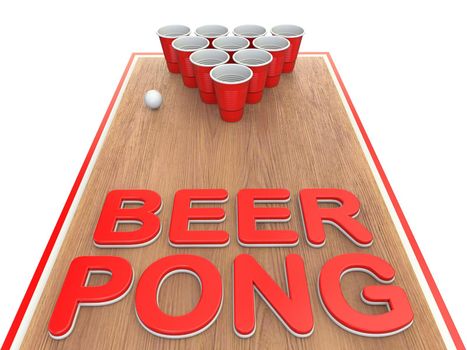 Beer pong text with plastic cups 3D render illustration isolated on white background
