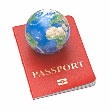 Passport with globe on it 3D render illustration isolated on white background Texture of this image furnished by NASA