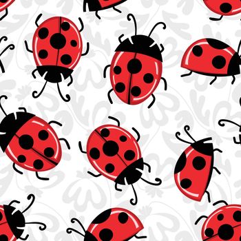 Fashion animal seamless pattern with colorful ladybird on white background. Cute holiday illustration with ladybags for baby. Design for invitation, poster, card, fabric, textile.