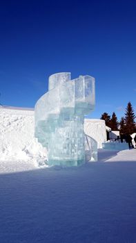 Jukkasjarvi, Sweden, February 27, 2020 The outdoor park of the ice hotel