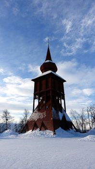 A glimpse of the cathedral in the center of a small town in northern Sweden this winter