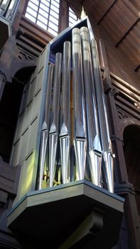 Detail of a pipe organ of a church in a small town in northern Sweden