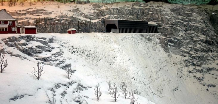 the station of the small industrial village in winter