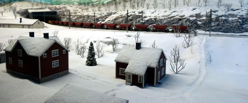 the station of the small industrial village in winter