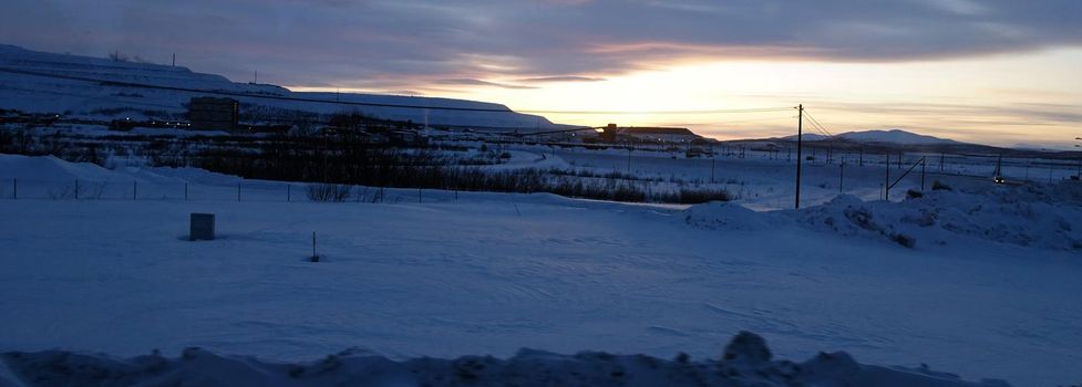 Kiruna landscape in Sweden in winter during sunset