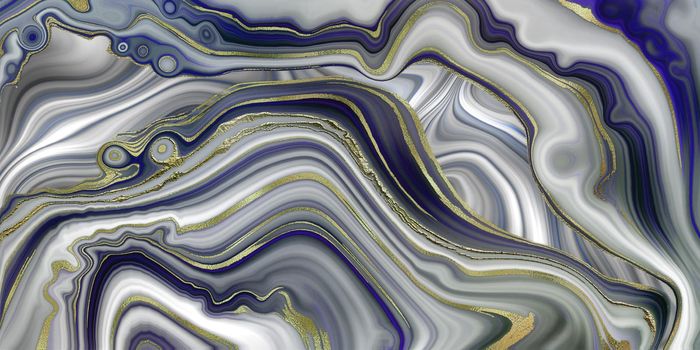 Agate marble stone abstract texture, pastel blue with gold veins. Modern colourful flow marble agate fluid poster. Wave Liquid shape marbled surface. Horizontal illustration