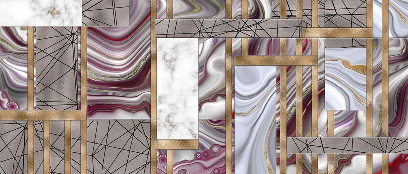 Abstract marbling effect with gold in art deco style. Horizontal Illustration