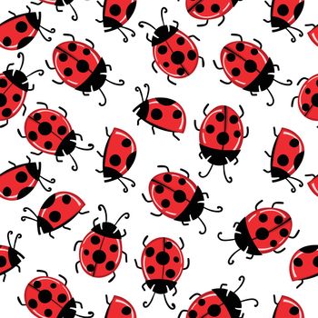 Fashion animal seamless pattern with colorful ladybird on white background. Cute holiday illustration with ladybags for baby. Design for invitation, poster, card, fabric, textile.