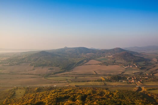 Morning scenery in Central Bohemian Uplands, Czech Republic. Natural monument. View from the top of the mountain.