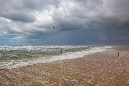 On the amazing Lakolk beach after heavy rain. This beach is  beach after heavy rain, Jutland, Denmark. This beach is favorite for kiteboarding, surfing etc.
