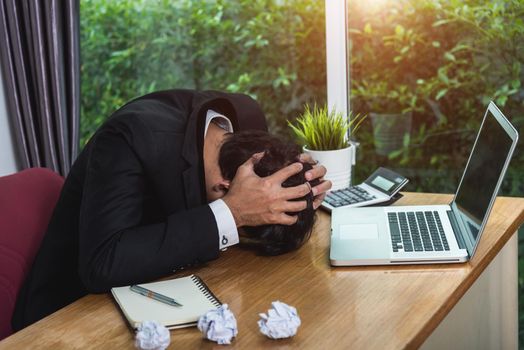 Business man stress, deadline fault fail problems on laptop computer