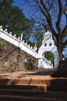 The gate to Dowa Raja Maha Viharaya temple, Sri Lanka. The temple has gain popularity mainly due to its massive 38 feet Buddha Statue carved in the granite rock.