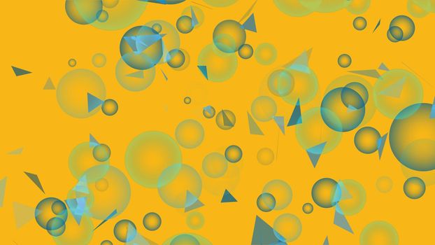 blur bubbles multi size and triangel flying motion on yellow gold background