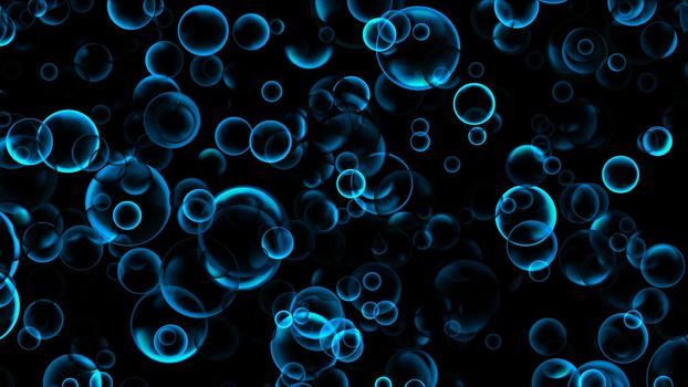 abstract blue aqua glow many size of hundred bubbles floating on the top water surface