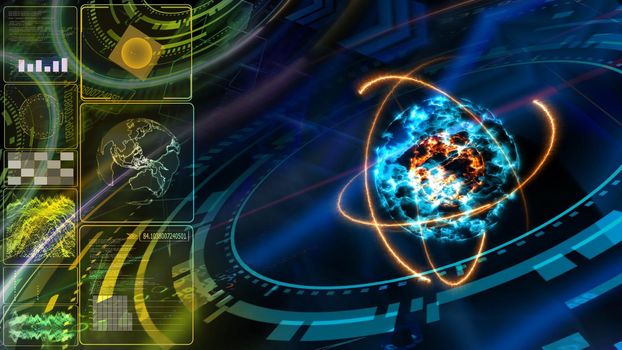 monitor analysis abstract colorful core explosive core and quantum futuristic computer technology with digital matrix template and laser