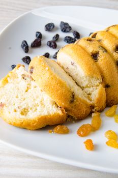 Sweet bread with raisins baked for christmas 