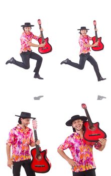 Man with guitar isolated on white