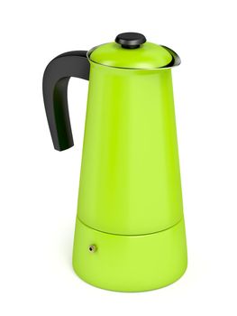 Green moka pot on white background