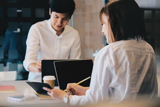 Business team working for financial and discussing at home office