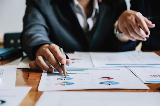 Business People Planning Strategy Analysis from financial document report, Office Concet - Vintage tone