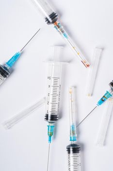 Dirty used plastic syringes, isolated