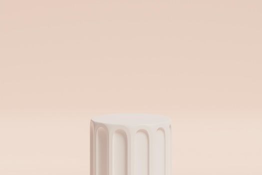 White pillar podium or pedestal for products or advertising on beige background, minimal 3d illustration render