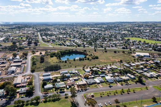 Drone aerial photograph of the township of Parkes in regional New South Wales in Australia