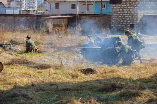 Reconstruction of the Second World War. The German detachment goes on the offensive. The Great Patriotic War. Liberation of Odessa. Zelenograd Russia April 18, 2021