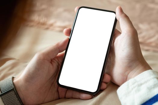 Close up of woman using cell phone with black screen, texting video calls,