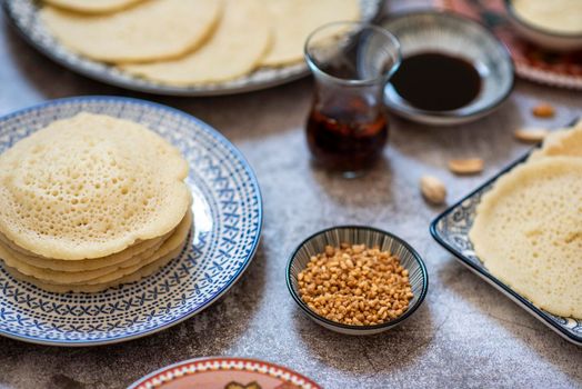 Beautiful traditional Moorish porcelain ceramic plates. illustrated middle eastern design. Marrakech Morocco. High quality photo