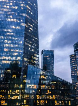 Business office, corporate building and modern architecture concept - Windows of skyscrapers in the financial city center in Europe