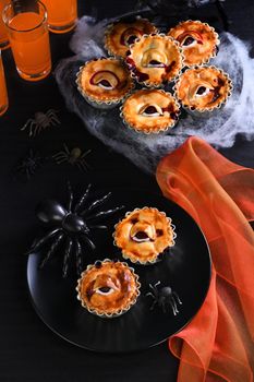 Halloween mini Creepy Eye Cakes with cherry filling