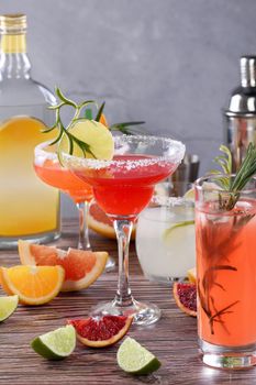 Drinks and cocktails with Tequila-based different citrus fruits