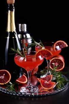 Bloody orange citrus champagne cocktail. Delicious, classy drink that everyone at your party will love