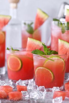 Vodka "Watermelon Cocktail" - made from fresh chilled watermelon, coconut sugar, fresh lime juice and vodka. Enjoy this light, refreshing, summer party cocktail