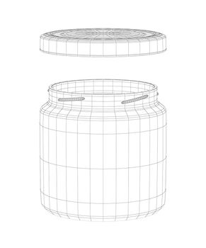 3D wire-frame model of open jar with cap