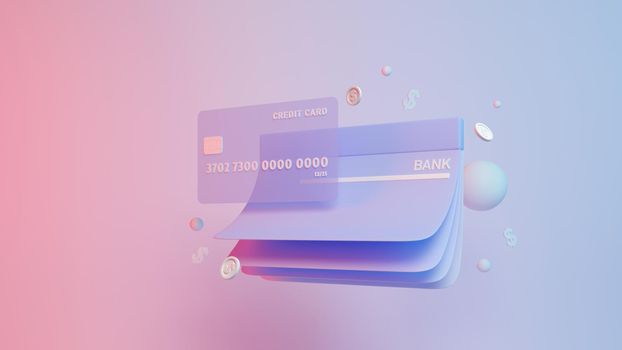 Debit or credit and Passbook Card money coins isometric 3d rendering background . geometric compoaition,coin  