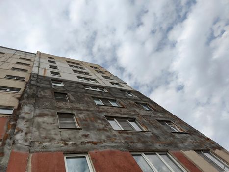 ugly russian multi storey residential apartment building external wall foam insulation.