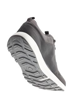 black lightweight summer walking shoe isolated on white background, back view
