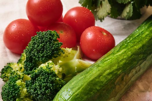 Tomatoes, cucumbers, eggs, cabbage, spices and herbs