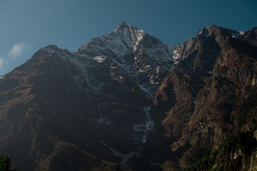 Snow-covered peak trekking Annapurna circuit, Himalaya, Nepal, Asia