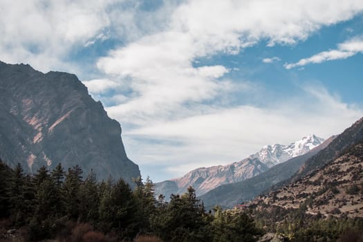 Mountains by Upper Pisang mountain village, trekking Annapurna circuit, Nepal, Asia