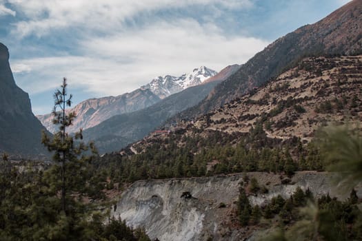 Mountains by Upper Pisang mountain village, trekking Annapurna circuit, Nepal, Asia