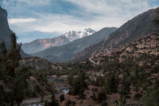 Mountains by Upper Pisang mountain village, trekking Annapurna circuit, Nepal, Asia