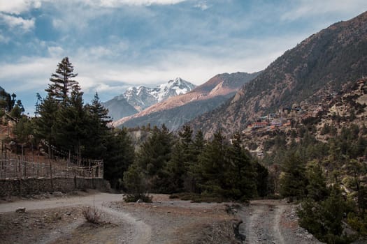 Mountains by Upper Pisang mountain village, trekking Annapurna circuit, Nepal, Asia