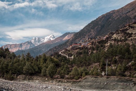 Mountains by Upper Pisang mountain village, trekking Annapurna circuit, Nepal, Asia