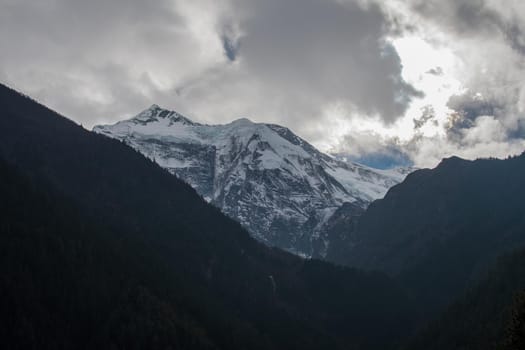 Snow-covered peak trekking Annapurna circuit, Himalaya, Nepal, Asia