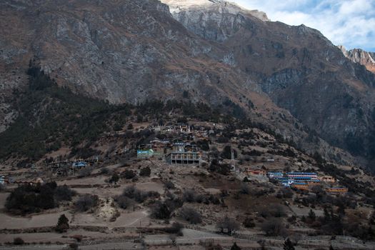 Upper Pisang mountain village, trekking Annapurna circuit, Himalaya, Nepal, Asia