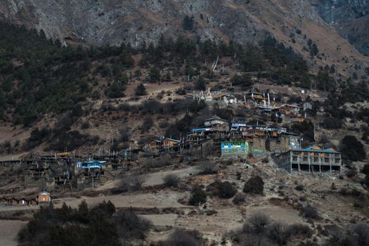 Upper Pisang mountain village, trekking Annapurna circuit, Himalaya, Nepal, Asia