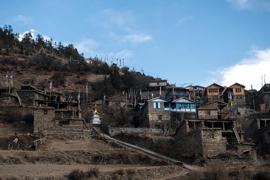 Upper Pisang mountain village, trekking Annapurna circuit, Himalaya, Nepal, Asia